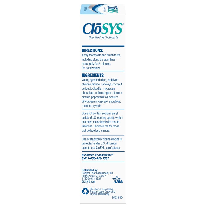 CloSYS معجون أسنان كلوسيس خالي من الفلورايد، 3.4 أونصة، حجم السفر، نعناع لطيف، متوافق مع TSA، تبييض، حماية المينا، خالي من الكبريتات - Image 2